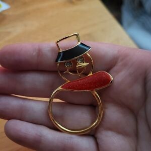 Vintage Christmas Brooch Pin By Ali Rhinestones Eyes Gold Tone 2”